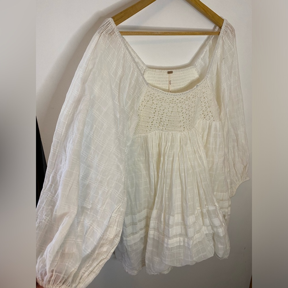 Free People Ari Cotton Crochet Front Babydoll Ruffled Mini Dress - Picture 9 of 14